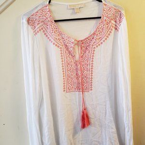 White Blouse with Beautiful Coral Embroidery
